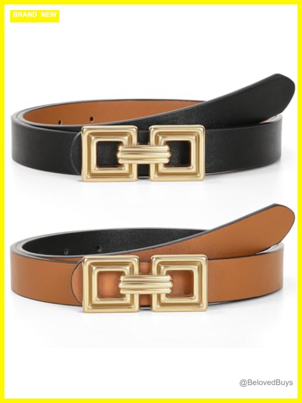 Reversible Faux Leather Belt with Gold Buckle for Women